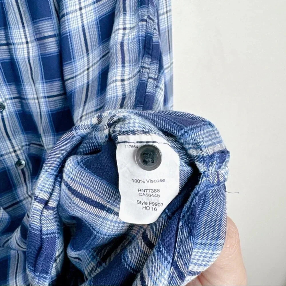 Madewell Womens Size Xsmall Central  Lansford Plaid Blue Long Sleeve - Picture 10 of 13